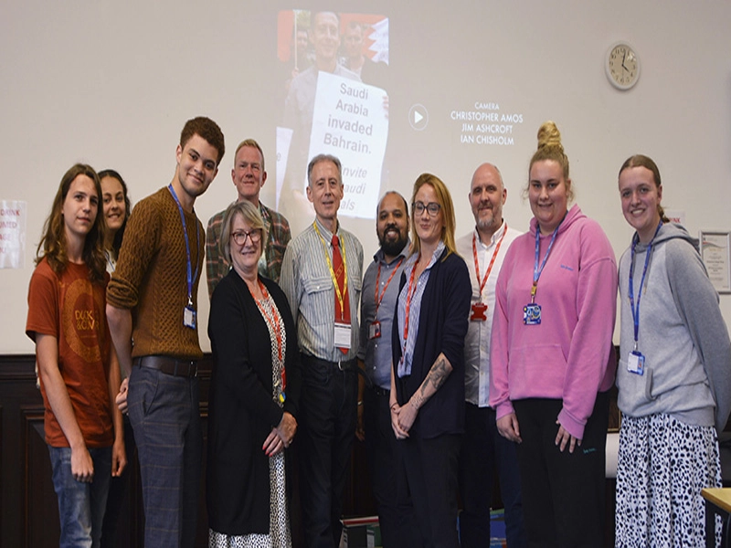 Peter Tatchell with students and staff group photo