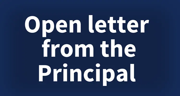 Image saying "Open letter from the Principal"