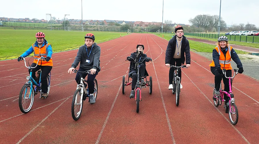 Students taking part in cycling proficiency test